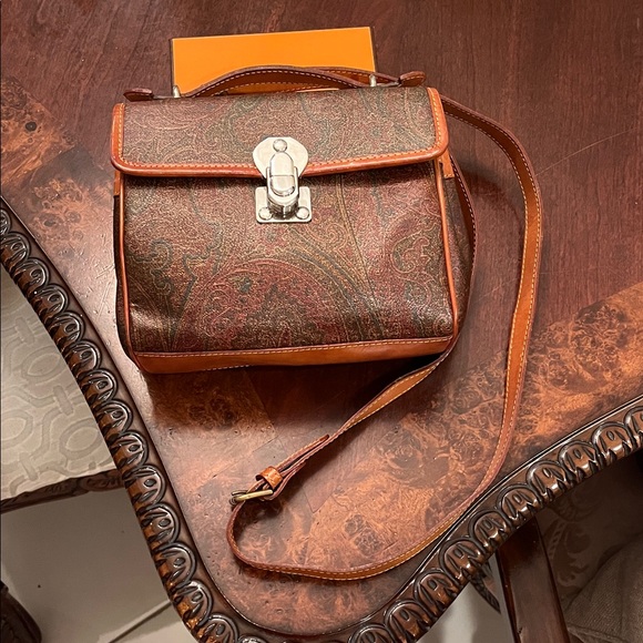 Etro Handbags - Etro Milano Tan Leather Paisley Crossbody Shoulder Bag